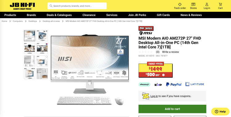 JB Hi-Fi: MSI Modern AIO AM272P 27″ FHD Desktop All-in-One PC (14th Gen Intel Core 7)[1TB] – Was $1999, now $1499